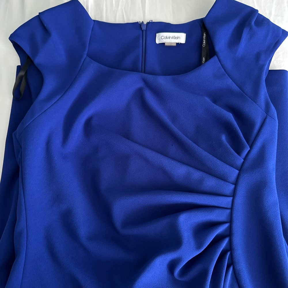 Calvin Klein Blue Sheath Dress with Flutter Cap Sleeves